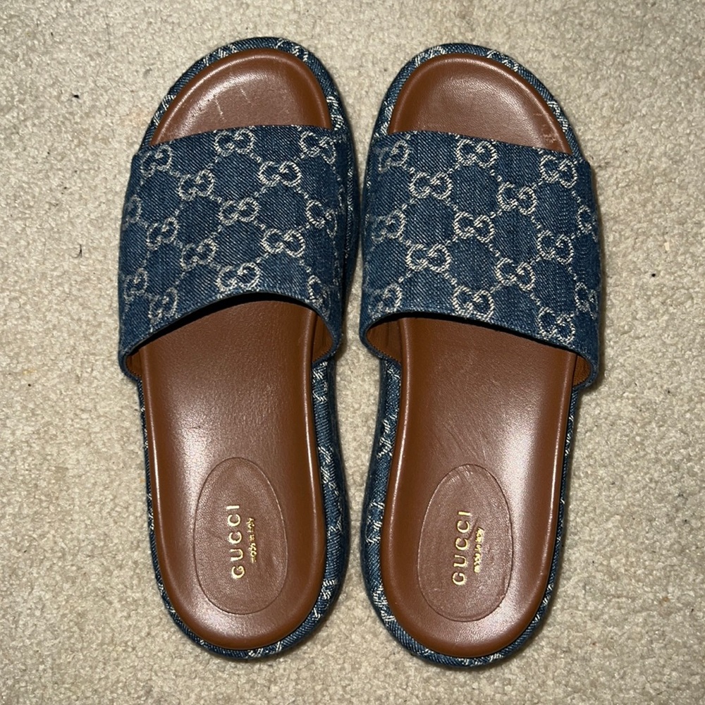 Gucci Platform Denim Slides size 39 1/2